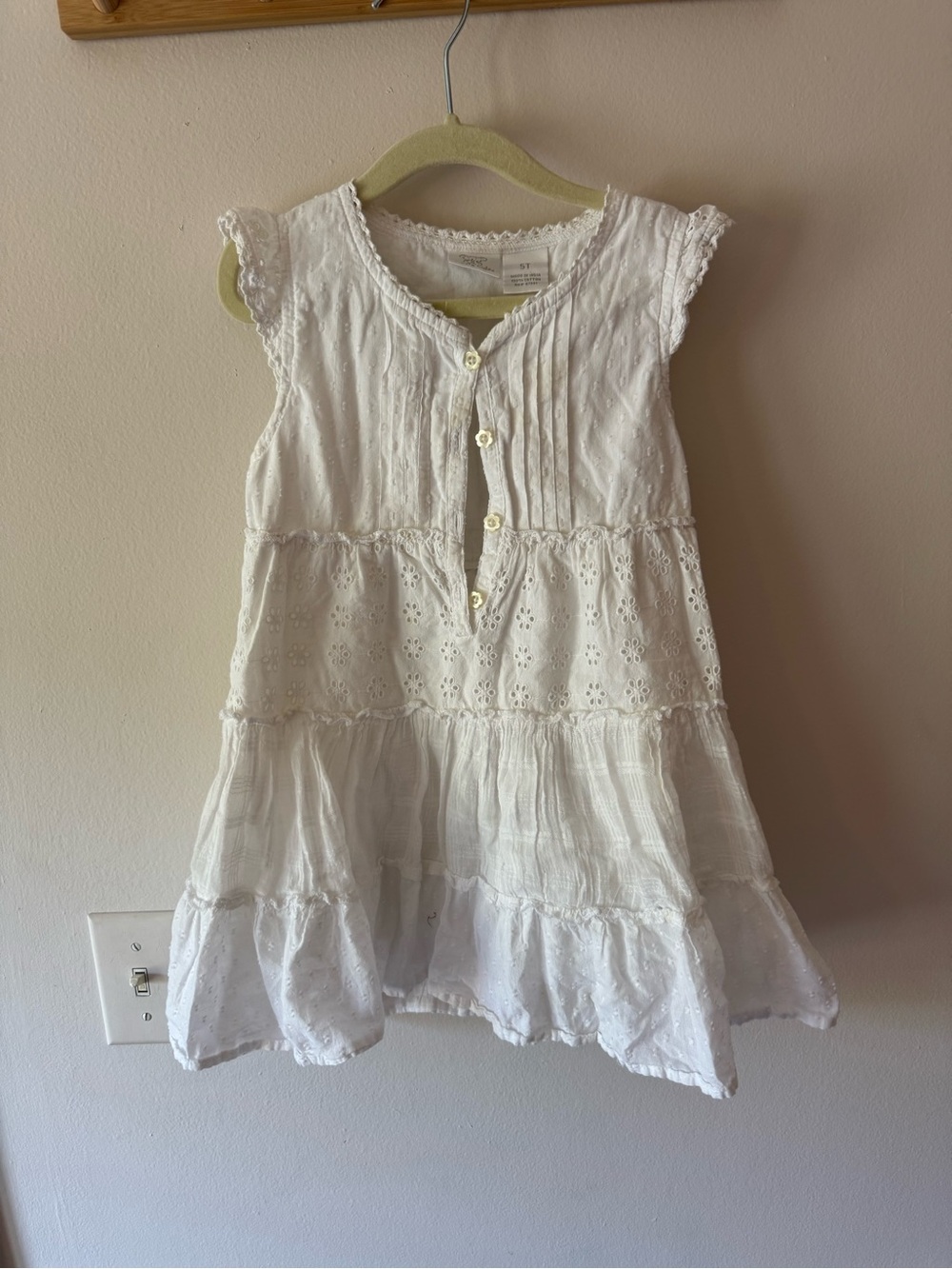 Koala Kids White Eyelet Tiered Dress with Pintuck Front